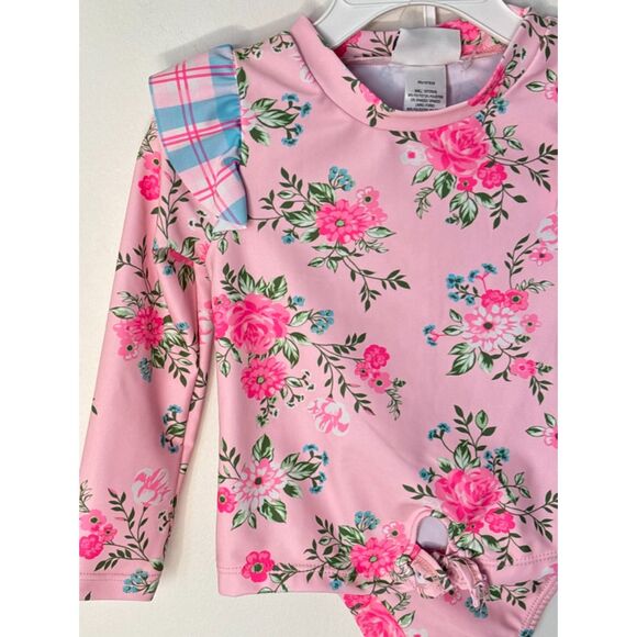 Nicole Miller Floral 2 Piece Swim Rashguard Ruffle Bikini Girl Size 2T New - Picture 3 of 13